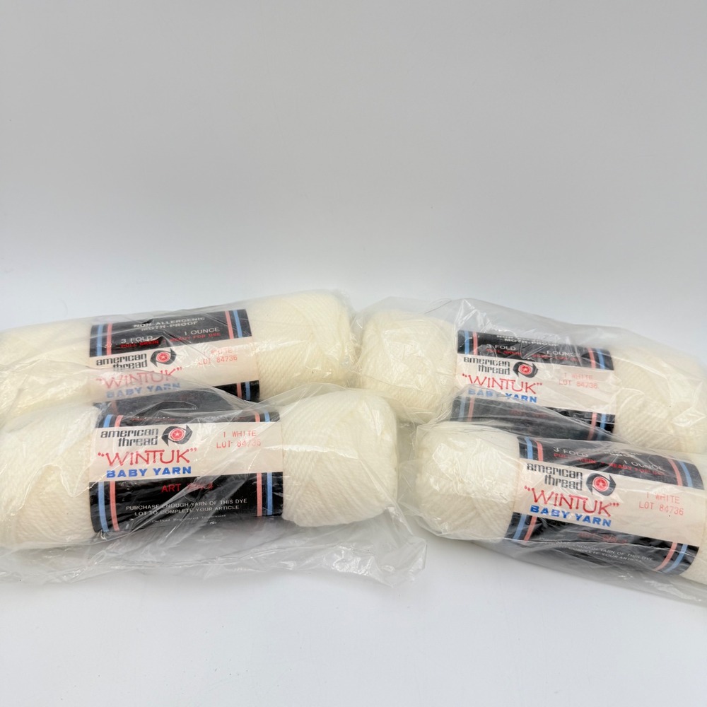 4 Skeins American Thread Wintuk Baby Yarn White 3 Fold Orlon Acrylic Art WN-4